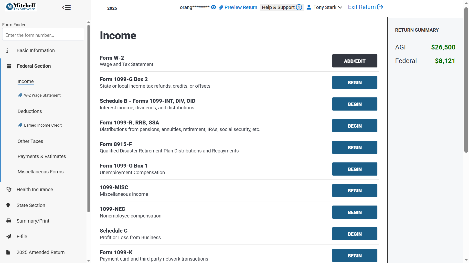 Home Software--Income Screen